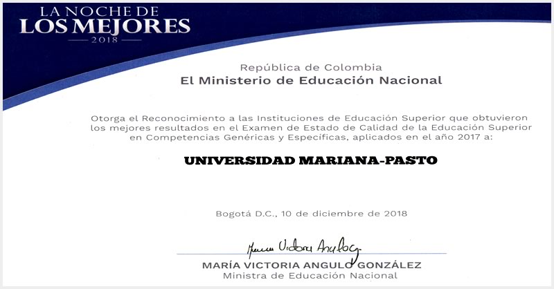 MINISTERIO EXALTA A UNIVERSIDAD MARIANA POR MEJORES RESULTADOS EN EXAMEN DE CALIDAD DE LA EDUCACIÓN SUPERIOR