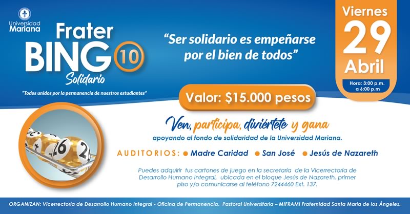 SE REALIZARÁ FRATERBINGO SOLIDARIO